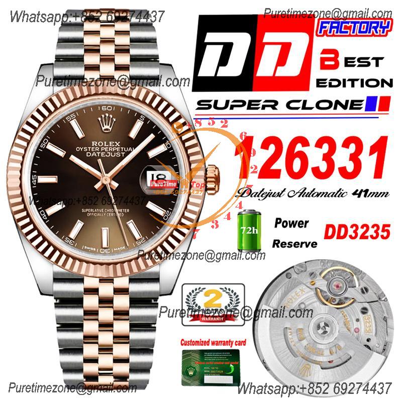 Datejust 41 126331 DD3235 Automatic Mens Watch Best Edition DDF SS/RG Brown Stick Dial 904L SS Jubilee Bracelet