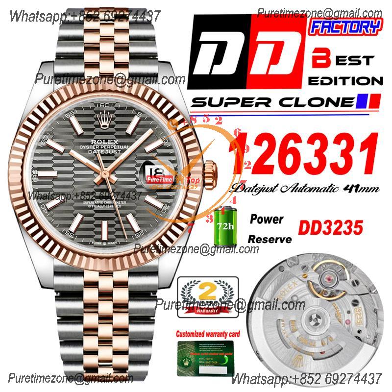 Datejust 41 126331 DD3235 Automatic Mens Watch Best Edition DDF SS/RG Gray Stick Dial 904L SS Jubilee Bracelet