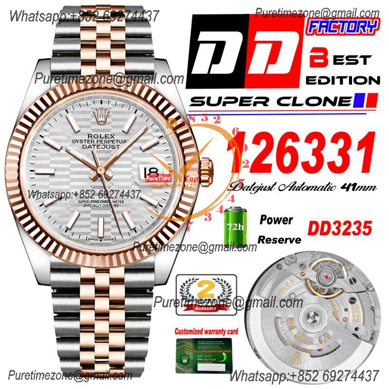 Datejust 41 126331 DD3235 Automatic Mens Watch Best Edition DDF SS/RG Silver Stick Dial 904L SS Jubilee Bracelet