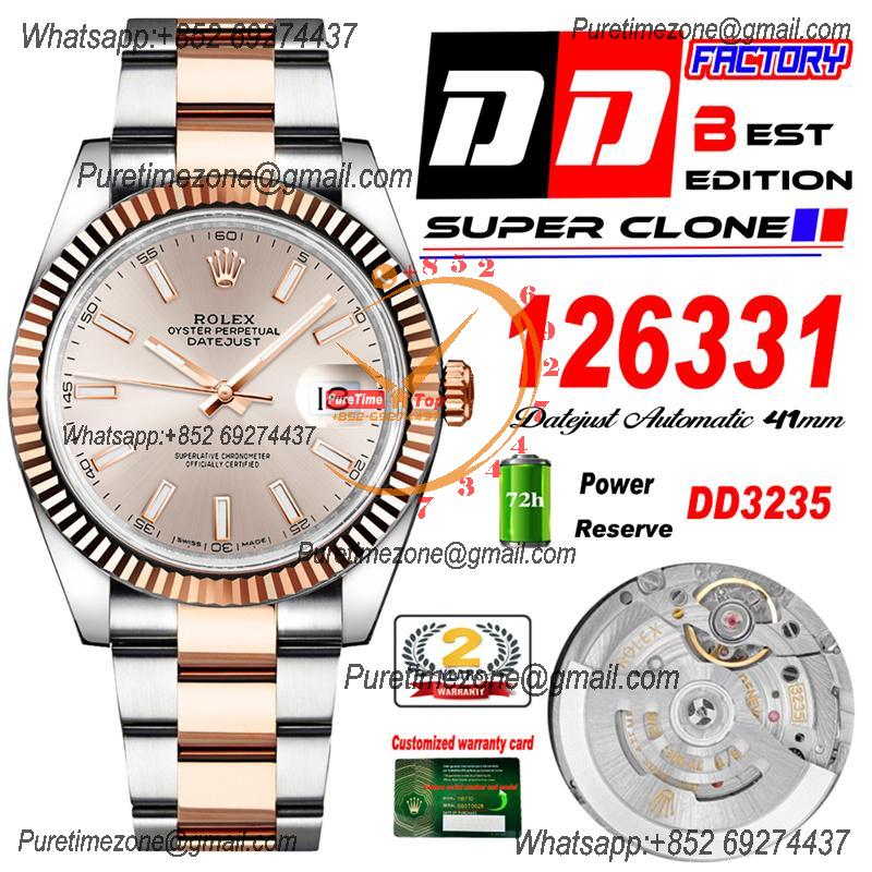 Datejust 41 126331 DD3235 Automatic Mens Watch Best Edition DDF SS/RG Gold Stick Dial 904L SS Oyster Bracelet