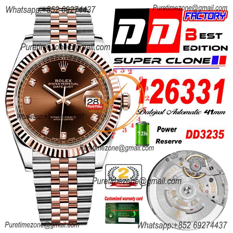 Datejust 41 126331 DD3235 Automatic Mens Watch Best Edition DDF SS/RG Brown Diamonds Dial 904L SS Jubilee Bracelet