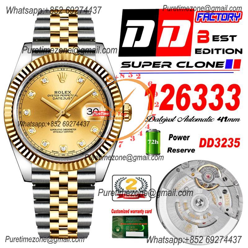 Datejust 41 126333 DD3235 Automatic Mens Watch Best Edition DDF SS/YG Gold Diamonds Dial 904L SS Jubilee Bracelet