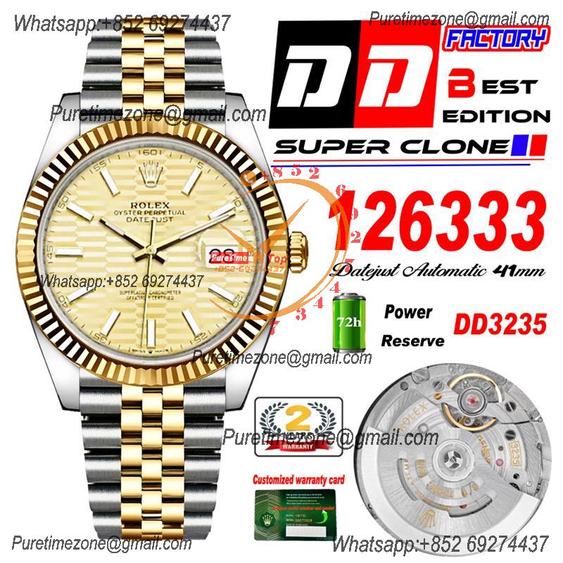 Datejust 41 126333 Wimbledon DD3235 Automatic Mens Watch Best Edition DDF SS/YG Glod Stick Dial 904L SS Jubilee Bracelet