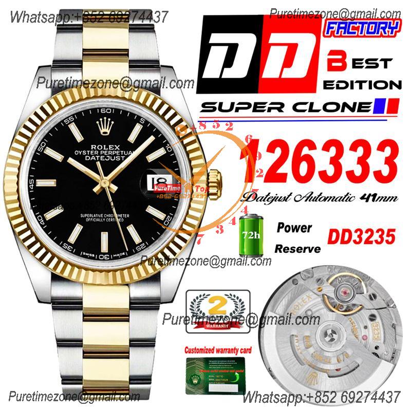 Datejust 41 126333 DD3235 Automatic Mens Watch Best Edition DDF SS/YG Black Stick Dial 904L SS Oyster Bracelet