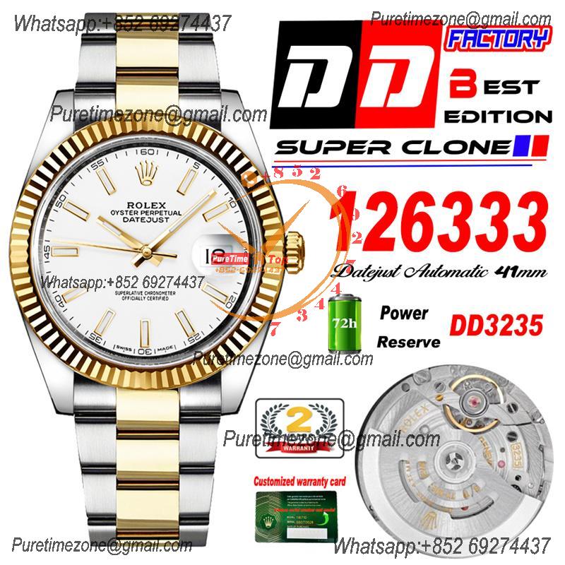 Datejust 41 126333 DD3235 Automatic Mens Watch Best Edition DDF SS/YG White Stick Dial 904L SS Oyster Bracelet