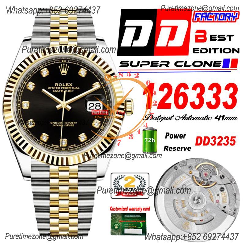 Datejust 41 126333 DD3235 Automatic Mens Watch Best Edition DDF SS/YG Black Diamonds Dial 904L SS Jubilee Bracelet