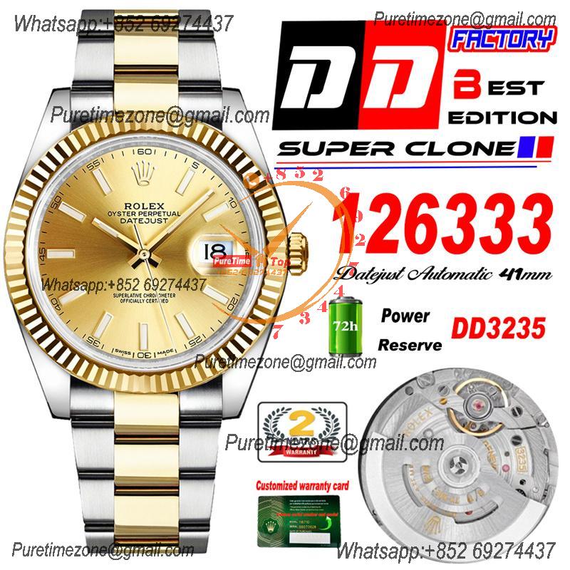 DDatejust 41 126333 DD3235 Automatic Mens Watch Best Edition DDF SS/YG Gold Stick Dial 904L SS Oyster Bracelet