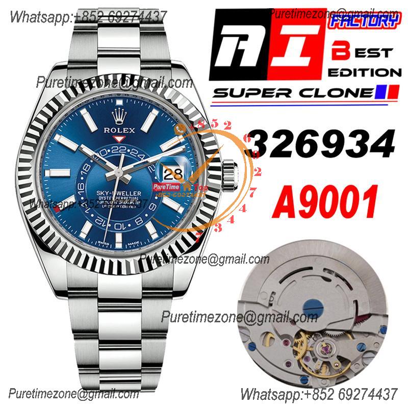 Sky Dweller 326934 A9001 Automatic Mens Watch Best Edition AIF Blue Stick Dial 904L Steel Oyster Bracele