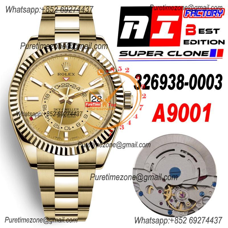 Sky Dweller 326938 A9001 Automatic Mens Watch Best Edition AIF YG Gold Stick Dial 904L Steel Oyster Bracele