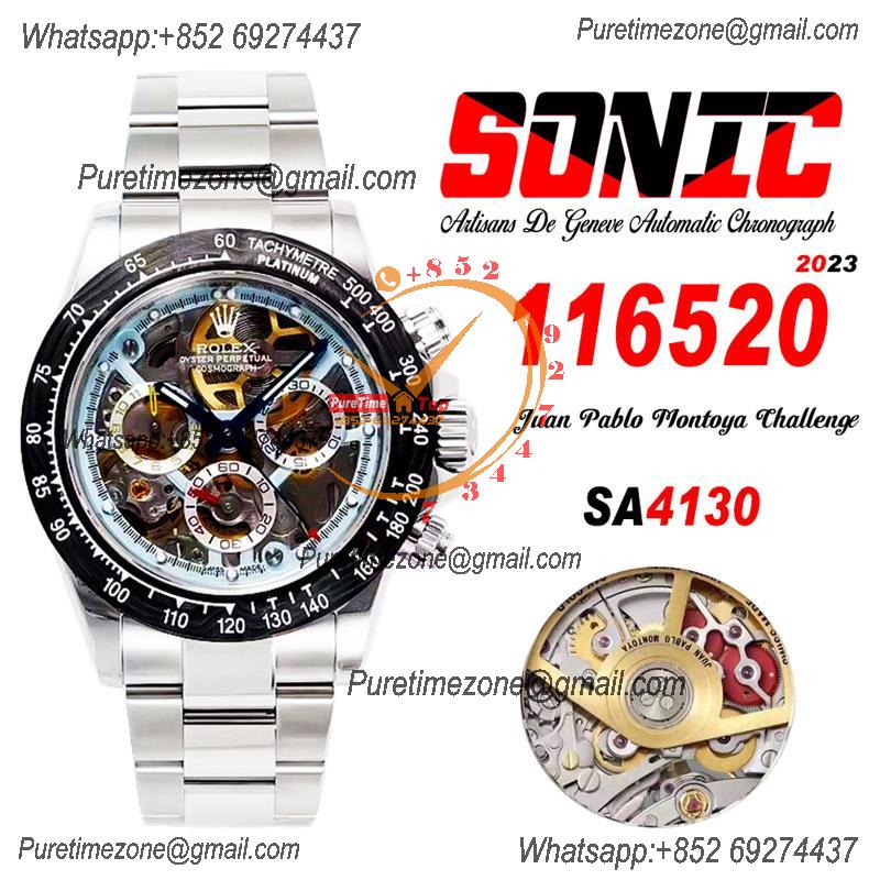 Daytona 116506 SA4130 Automatic Chrono Mens Watch Best Edition SONIC Carbon Bezel Skeleton Dial Oyster Bracelet