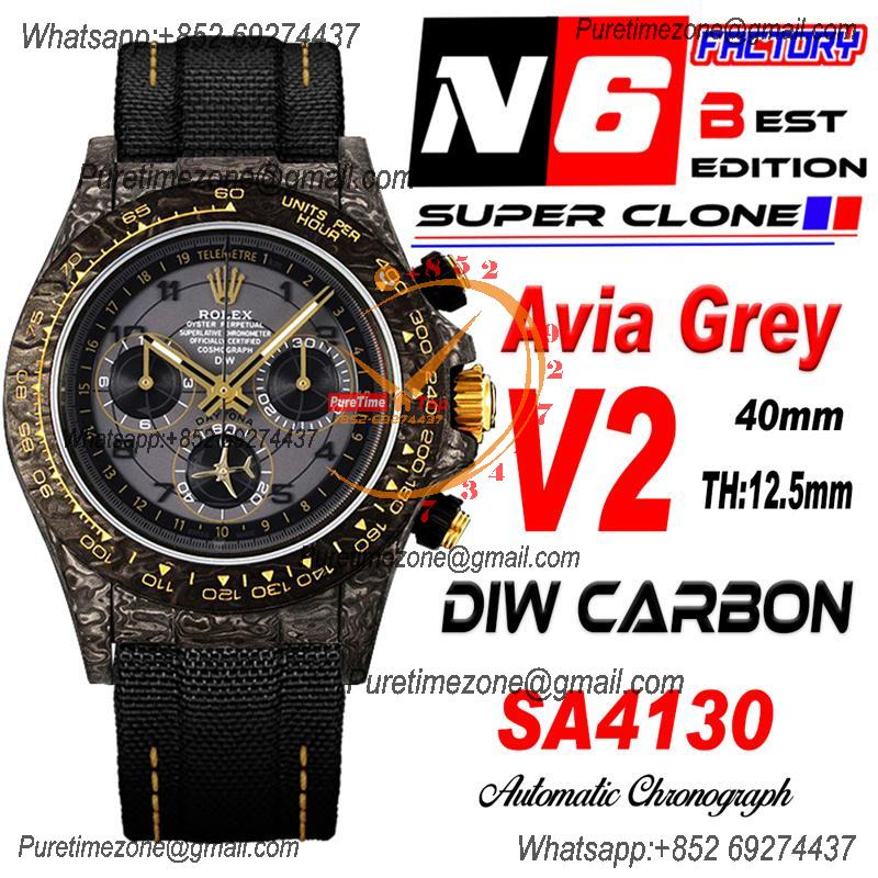 Daytona DIW Black Carbon CAvia Grey SA4130 Autoamtic Chronograph Mens Watch Best Edition N6F V2 Black Dial Nylon