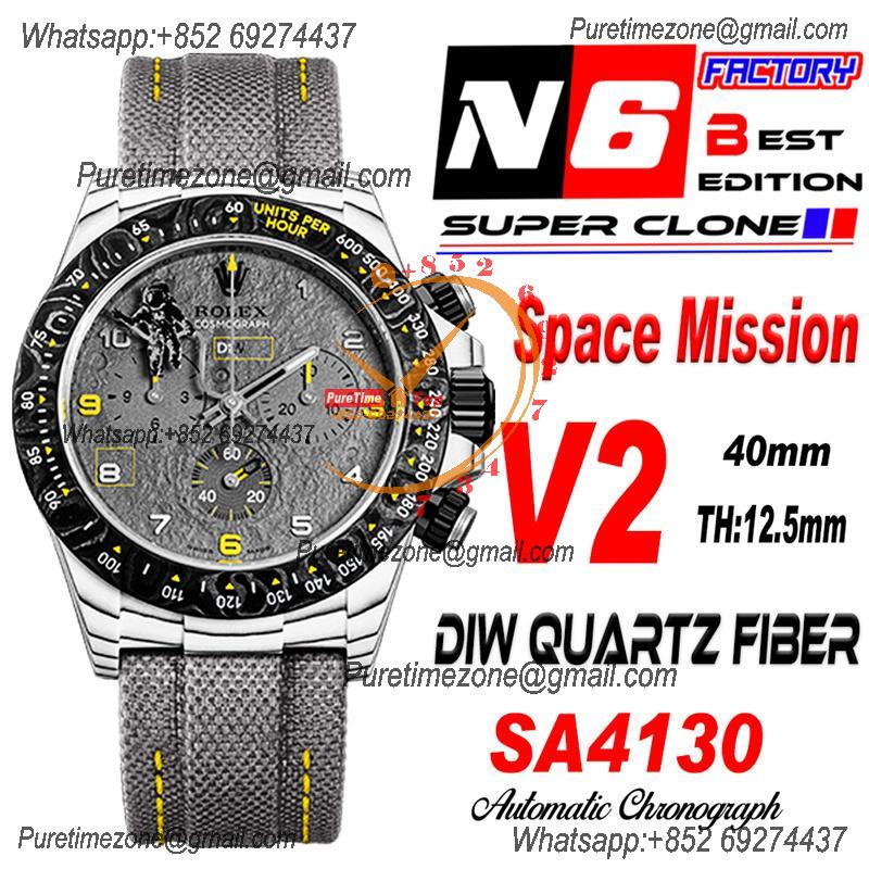 Daytona DIW White Carbon Space Mission SA4130 Autoamtic Chronograph Mens Watch Best Edition N6F V2 Gray Dial Nylon