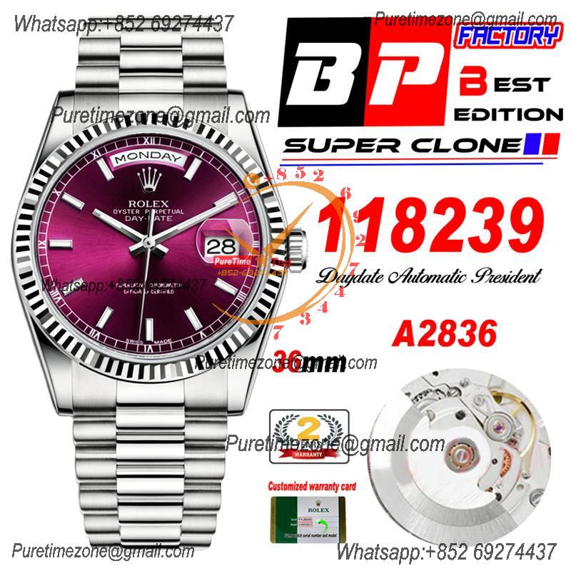 Daydate 36mm 118239 A2836 Automatic Mens Watch Best Edition BPF Cherry Stick Dial President Bracelet