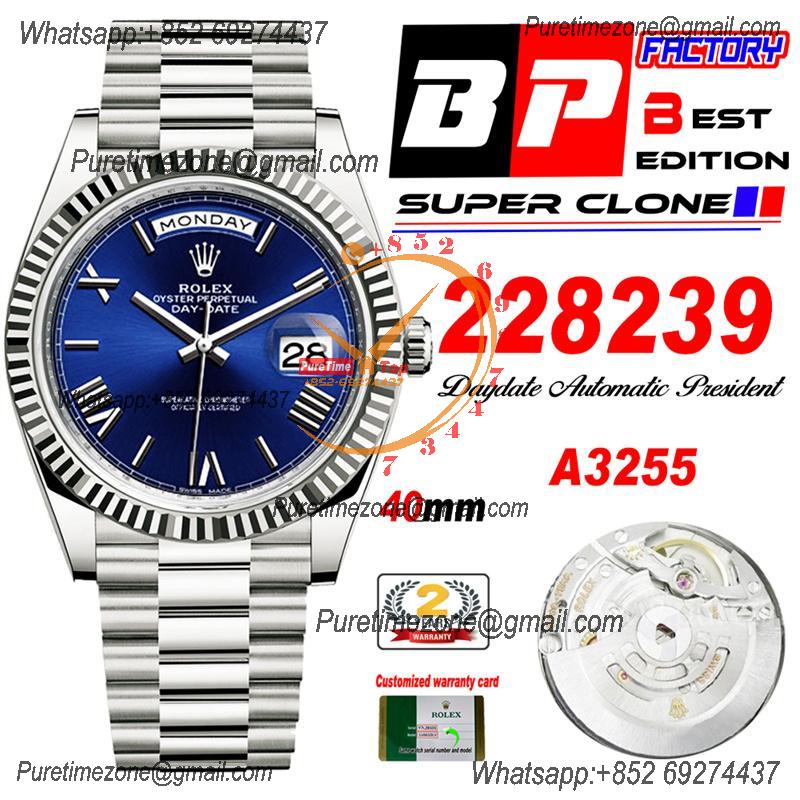 Daydate 40mm 228239 A3255 Automatic Mens Watch Best Edition BPF Blue Roman Dial President Bracelet