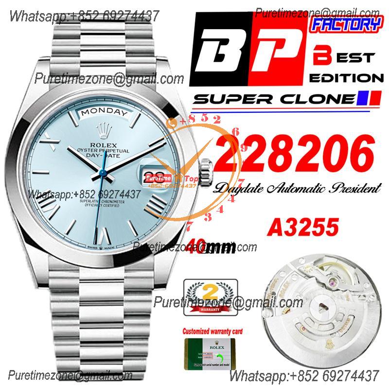 Daydate 40mm 228206 A3255 Automatic Mens Watch Best Edition BPF ICE Blue Roman Dial President Bracelet CHS