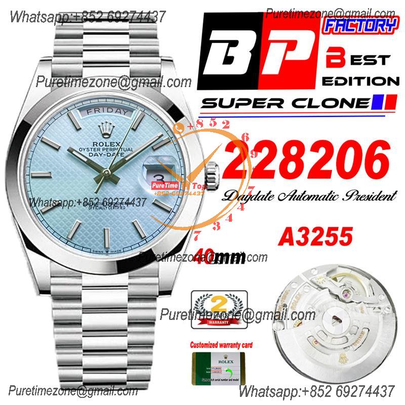 Daydate 40mm 228206 A3255 Automatic Mens Watch Best Edition BPF ICE Blue Stick Dial President Bracelet CHS