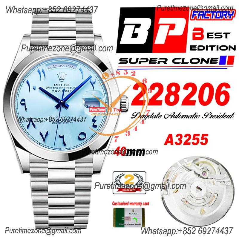 Daydate 40mm 228206 A3255 Automatic Mens Watch Best Edition BPF ICE Blue Arabic script Dial President Bracelet CHS