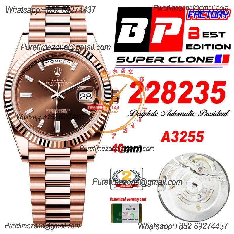 Daydate 40mm 228235 A3255 Automatic Mens Watch Best Edition BPF RG Brown Diamond Stick Dial President Bracelet