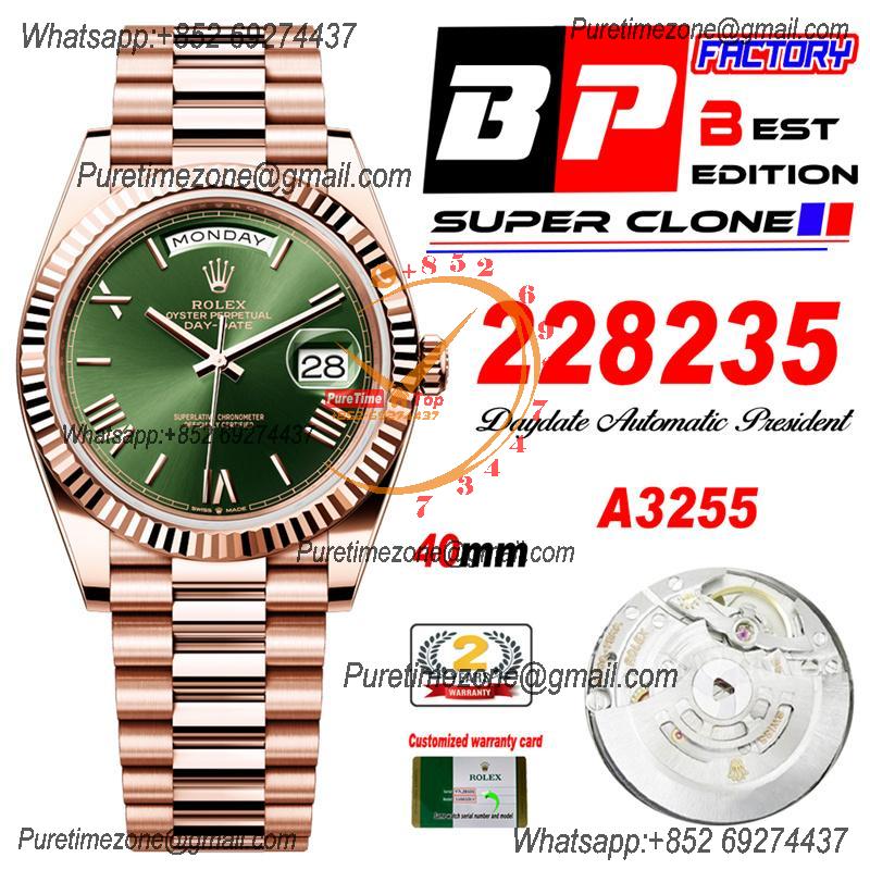 Daydate 40 228235 A3255 Automatic Mens Watch Best Edition BPF RG Green Roman Dial President Bracelet CHS