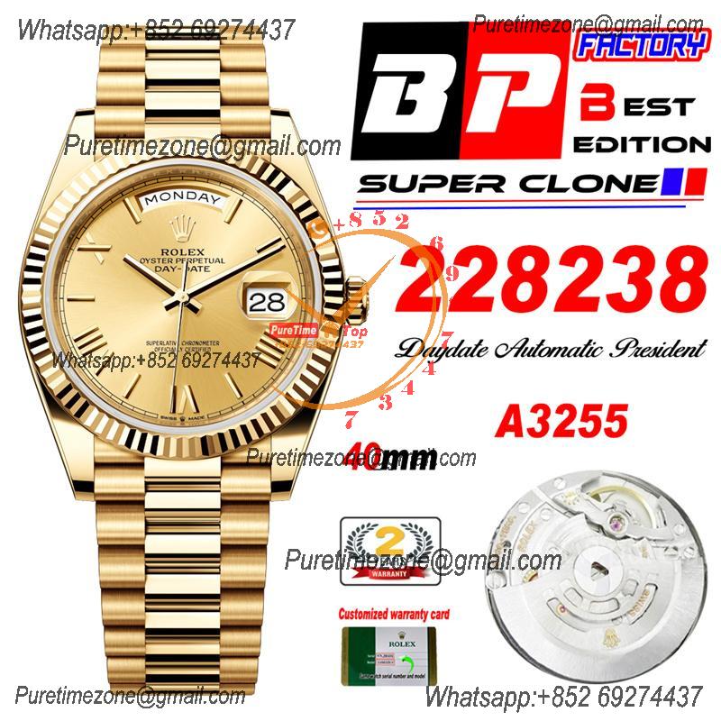 Daydate 40 228238 A3255 Automatic Mens Watch Best Edition BPF YG Gold Roman Dial President Bracelet CHS