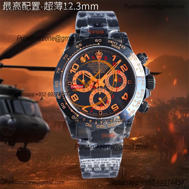 Daytona Blaken A7750 Automatic Chronograph Mens Watch Best Edition BLAKENF PVD Steel All Black Orange Dial CHS