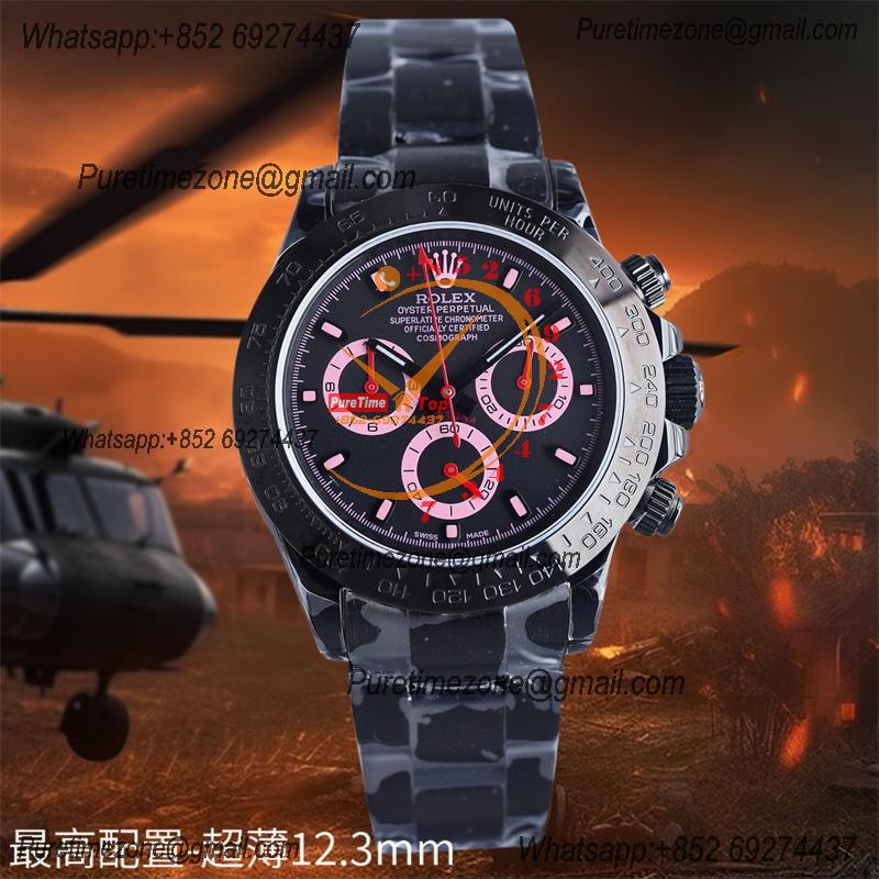 Daytona Blaken A7750 Automatic Chronograph Mens Watch Best Edition BLAKENF PVD Steel All Black  Pink Dial CHS