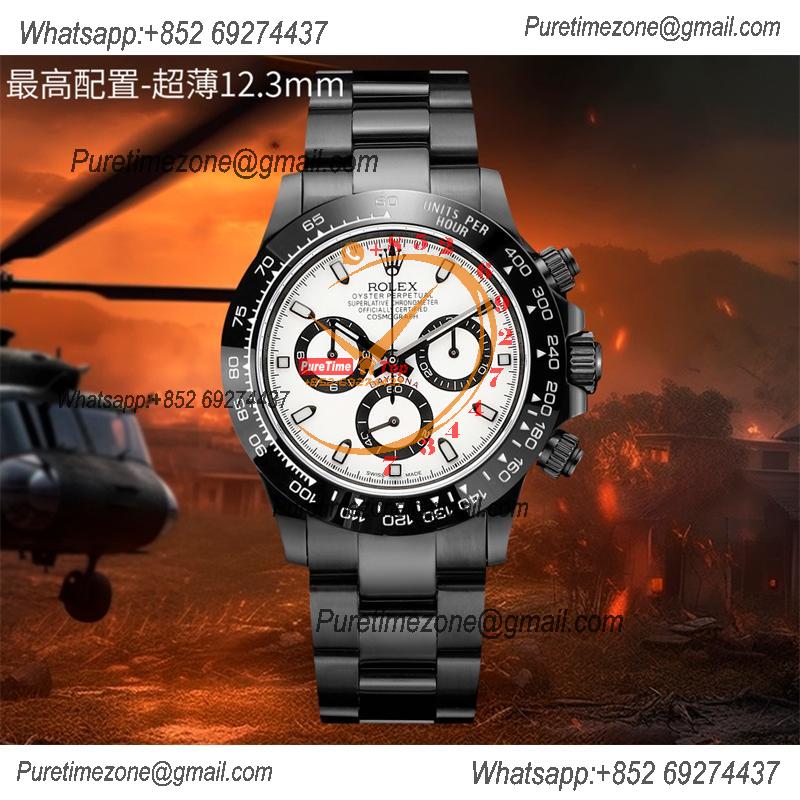 Daytona Blaken Panda A7750 Automatic Chronograph Mens Watch Best Edition BLAKENF PVD Steel All Black White Dial CHS