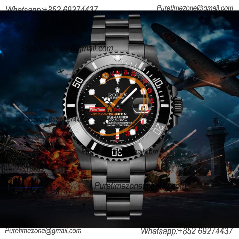 Submariner BLAKEN A3135  Automatic Mens Watch Best Edition BLAKENF 40 PVD Steel All Black Dial Oyster Steel Bracelet