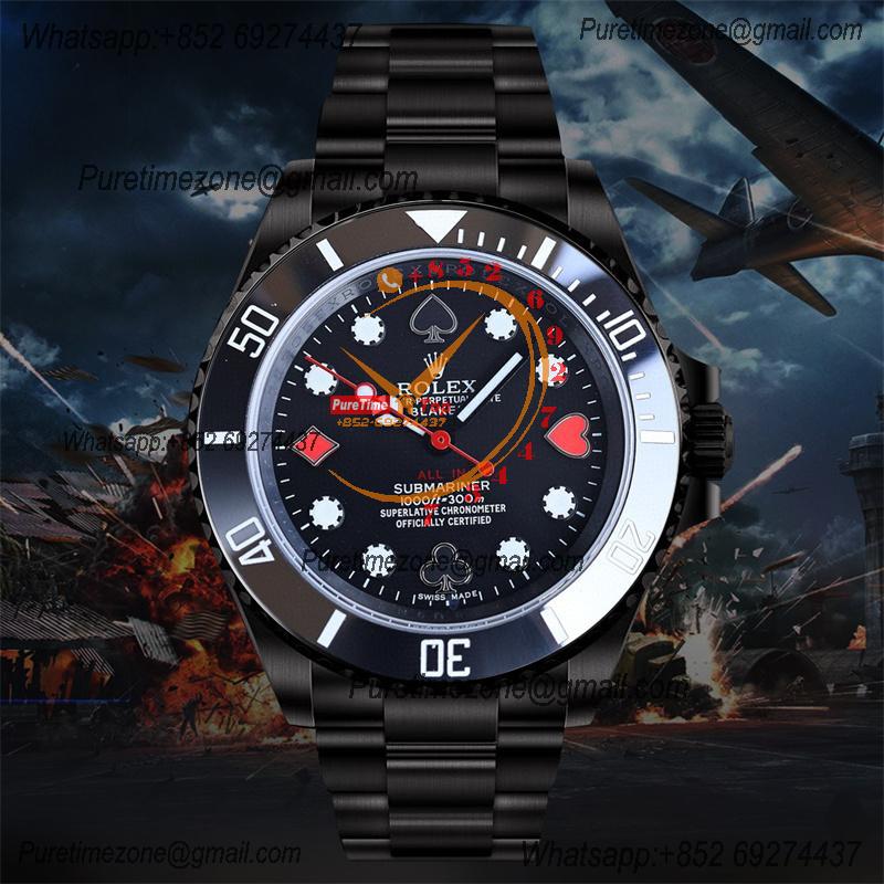 Submariner BLAKEN A3135 Automatic Mens Watch Best Edition BLAKENF 40 PVD Steel All Black Poker Dial Oyster SS Bracelet