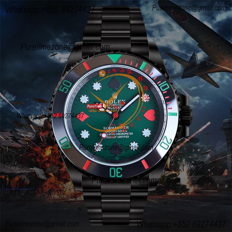 Submariner BLAKEN A3135 Auto Mens Watch Best Edition BLAKENF 40 PVD Steel All Black Poker Green Dial Oyster Bracelet