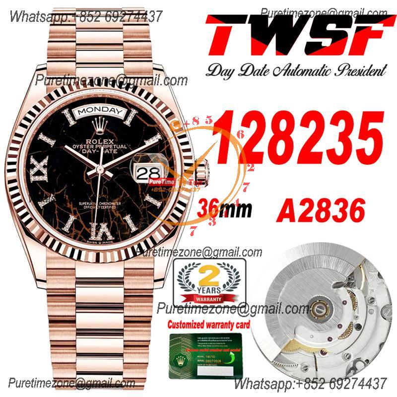 Day Date 36 128235 A2836 Automatic Womens Watch Best Edition TWSF RG  Eisenkiesel Diamond Dial President Bracelet  CHS