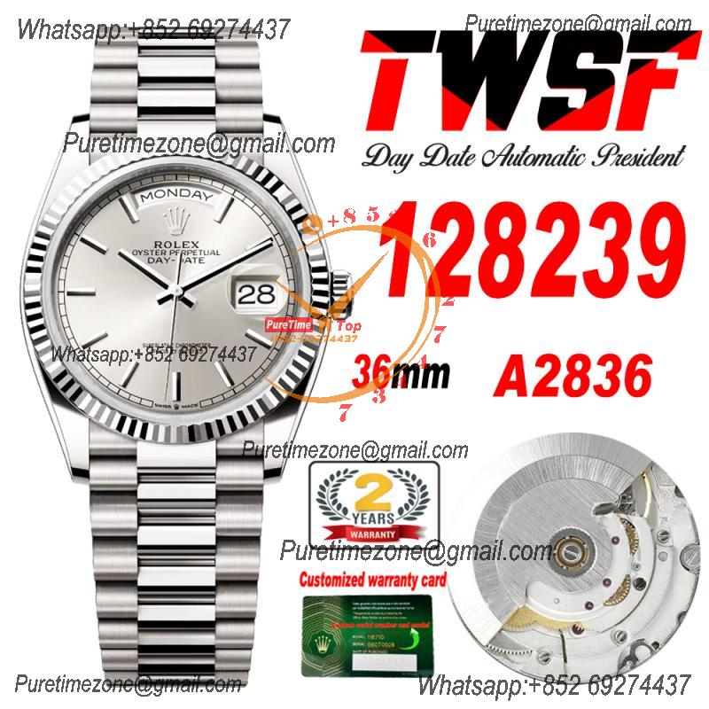 DayDate 36 128239 A2836 Automatic Womens Watch Best Edition TWSF Silver Stick Dial President Bracelet CHS