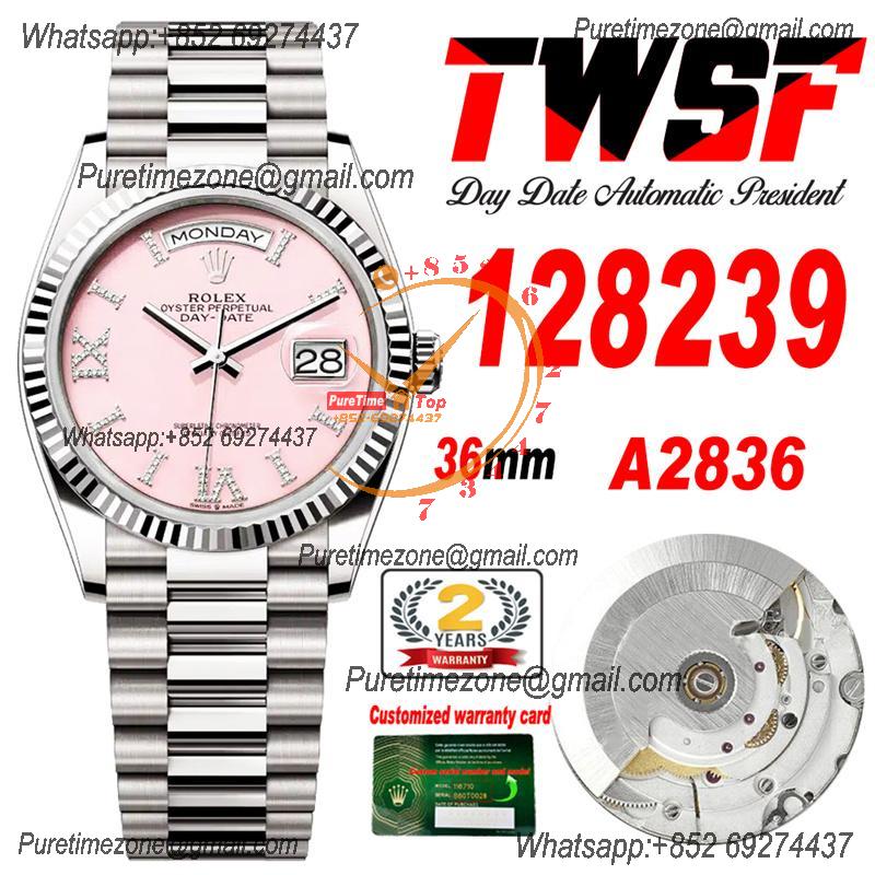 DayDate 36 128239 A2836 Automatic Womens Watch Best Edition TWSF Pink Roman Dial President Bracelet CHS