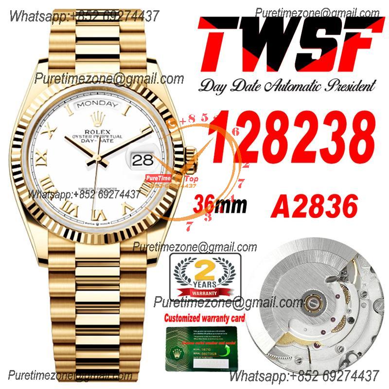 DayDate 36 128238 A2836 Automatic Womens Watch Best Edition TWSF YG White Roman Dial President Bracelet CHS