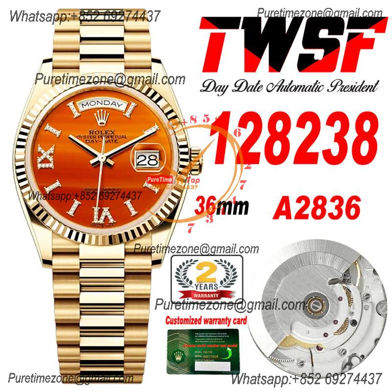 DayDate 36 128238 A2836 Automatic Womens Watch Best Edition TWSF YG Orange Carnelian Dial President Bracelet CHS