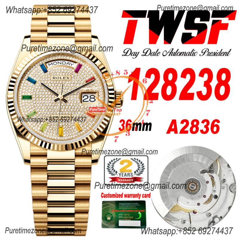 DayDate 36 128238 A2836 Automatic Womens Watch Best Edition TWSF YG Pave Rainbow Diamond Dial President Bracelet CHS