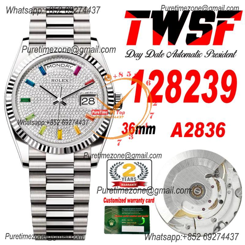 DayDate 36 128239 A2836 Automatic Womens Watch Best Edition TWSF Pave Rainbow Diamond Dial President Bracelet CHS