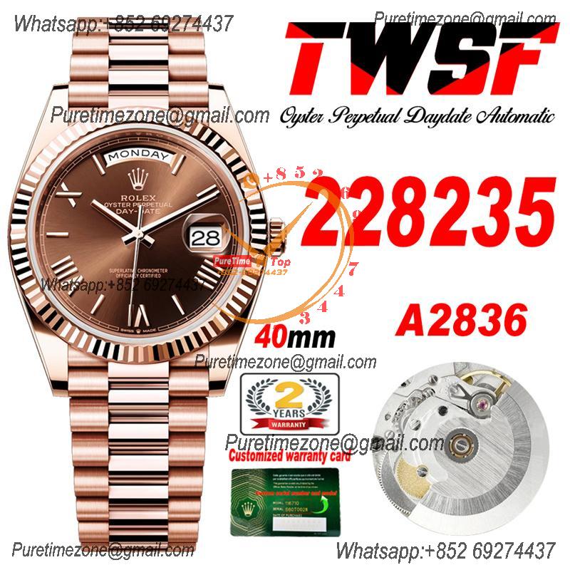 DayDate 40 228235 A2836 Automatic Mens Watch Best Edition TWSF RG Brown Roman Dial President Bracelet CHS