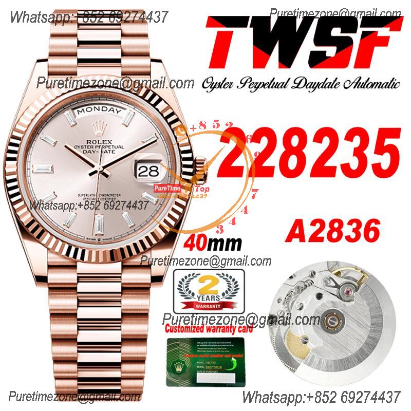 DayDate 40 228235 A2836 Automatic Mens Watch Best Edition TWSF RG Sundust Baguette Diamond Dial President Bracelet CHS