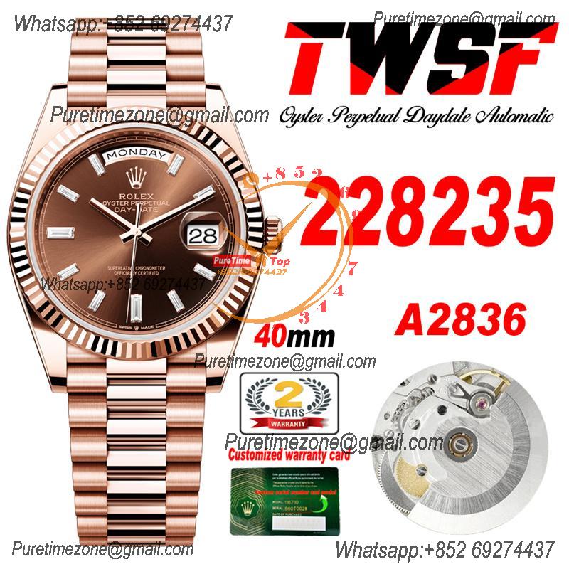 DayDate 40 228235 A2836 Automatic Mens Watch Best Edition TWSF RG Brown Baguette Diamond Dial President Bracelet CHS