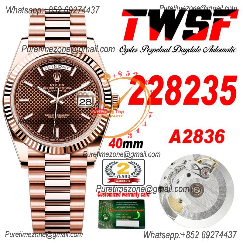 DayDate 40 228235 A2836 Automatic Mens Watch Best Edition TWSF RG Chocolate Diagonal Motif Stick Dial President Bracelet