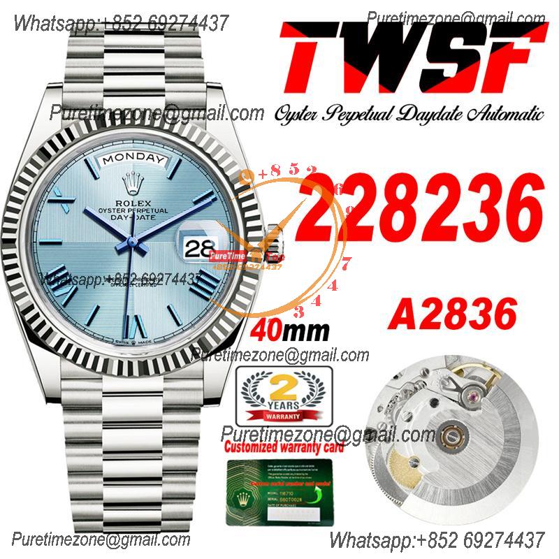 DayDate 40 228236 A2836 Automatic Mens Watch Best Edition TWSF ICE Blue Roman Dial President Bracelet CHS