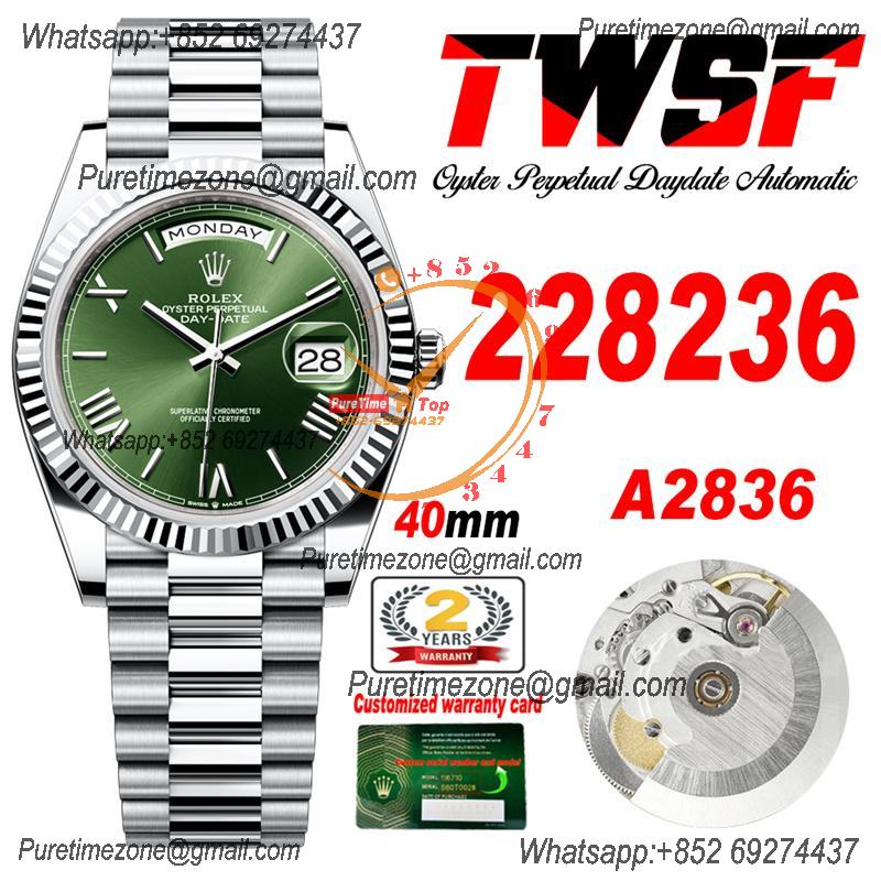 DayDate 40 228236 A2836 Automatic Mens Watch Best Edition TWSF Olive Green Roman Dial President Bracelet CHS