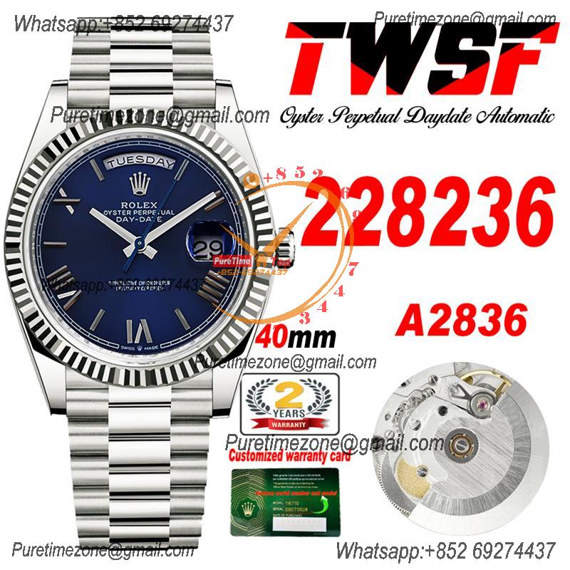 DayDate 40 228236 A2836 Automatic Mens Watch Best Edition TWSF Blue Roman Dial President Bracelet CHS