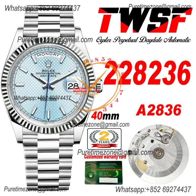 DayDate 40 228236 A2836 Automatic Mens Watch Best Edition TWSF Ice Blue Diagonal Motif Dial President Bracelet CHS