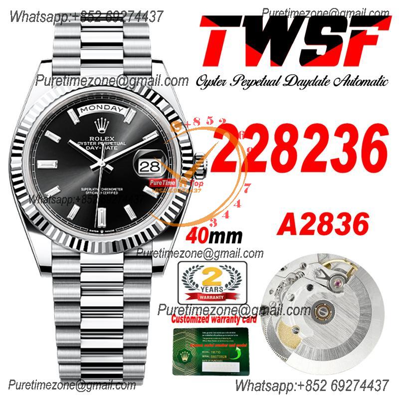 DayDate 40 228236 A2836 Automatic Mens Watch Best Edition TWSF  Black Baguette Diamonds Dial President Bracelet CHS