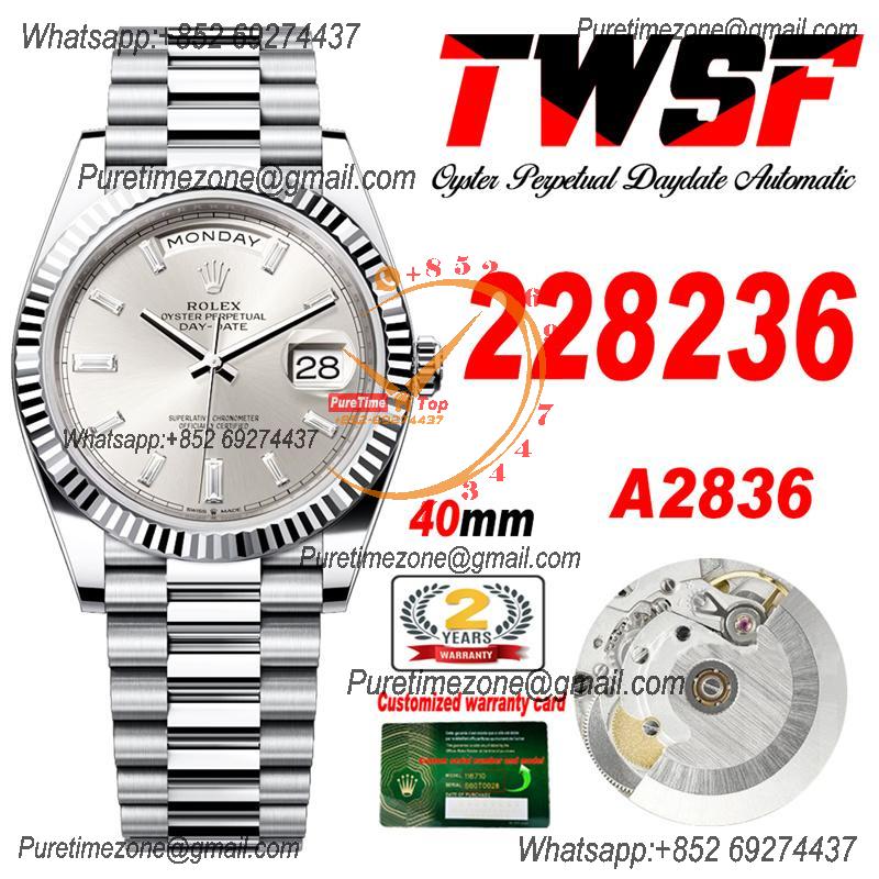 DayDate 40 228236 A2836 Automatic Mens Watch Best Edition TWSF Silver Diamonds Dial President Bracelet CHS