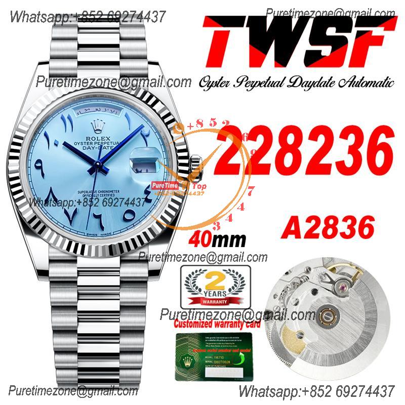 DayDate 40 228236 A2836 Automatic Mens Watch Best Edition TWSF Ice Blue Arabic Script Dial President Bracelet CHS