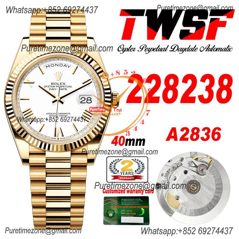 DayDate 40 228238 A2836 Automatic Mens Watch Best Edition TWS YG White Roman Dial President Bracelet CHS