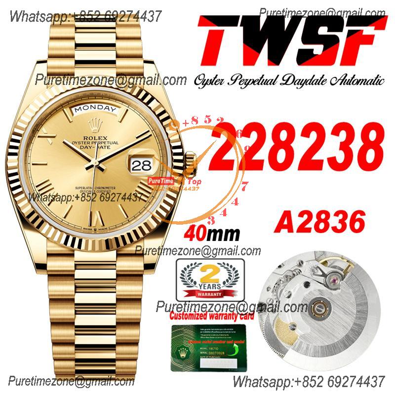 DayDate 40 228238 A2836 Automatic Mens Watch Best Edition TWS YG Champagne Roman Dial President Bracelet CHS